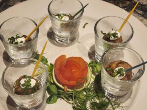 Lamb Meatballs Creme Fraiche, Mint Chiffonade