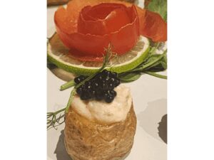 Smoked Salmon, Fingerling Potato topped with Black Caviar